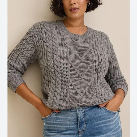 Torrid Women Pullover Cable Knit Tie Back Sweater Grey Plus Size 3 Stretchy Crew - Picture 1 of 8